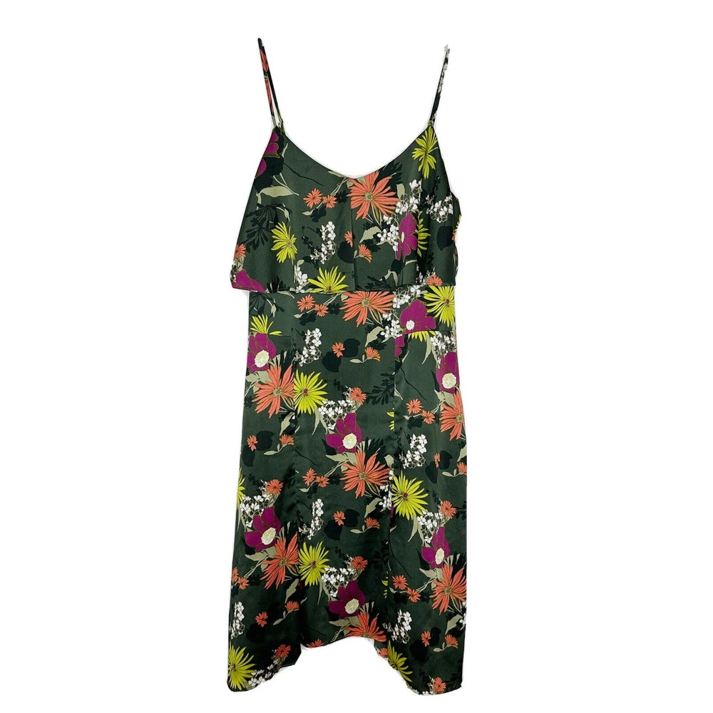 BANANA REPUBLIC Women’s Green Floral Midi Satin spaghetti Strap Dress Sz 8